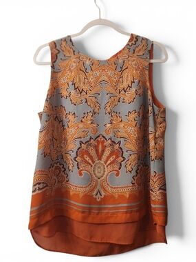 Rose & Olive Orange and Gray Paisley Layered Tank